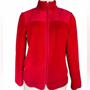 Talbots Red Quilted-Yoke Fleece Zip Jacket